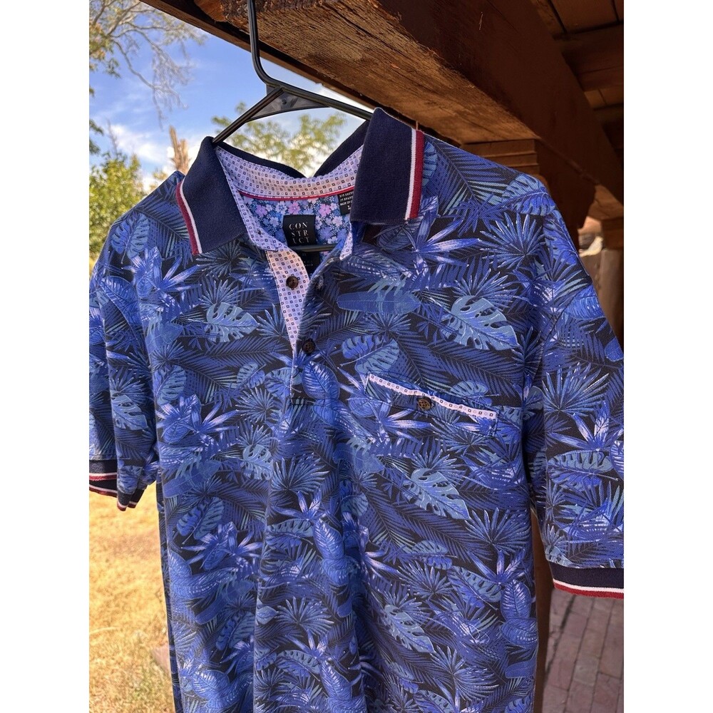 Men’s Con.Struct Golf Polo Navy Blue Cotton Spandex Blend Tropic Floral Size L